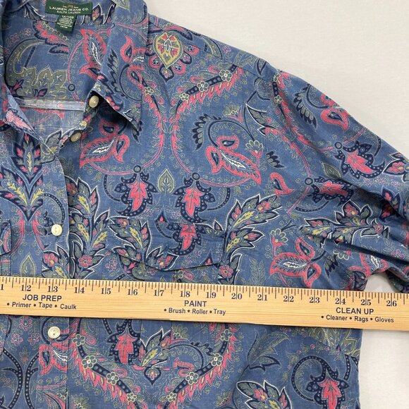 Lauren Ralph Lauren size 1X Blue Multi Paisley Rolled Sleeve Preppy Button Up - Picture 6 of 9